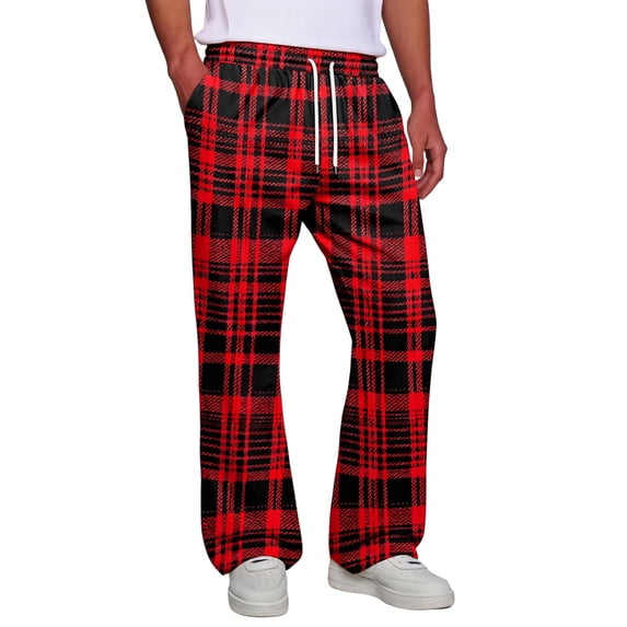 Dwellite Men's Plaid Dress Pants Fit Formal Pants Business Checked Trousers Color Block Lounge Pant with Pockets 2026 Red M