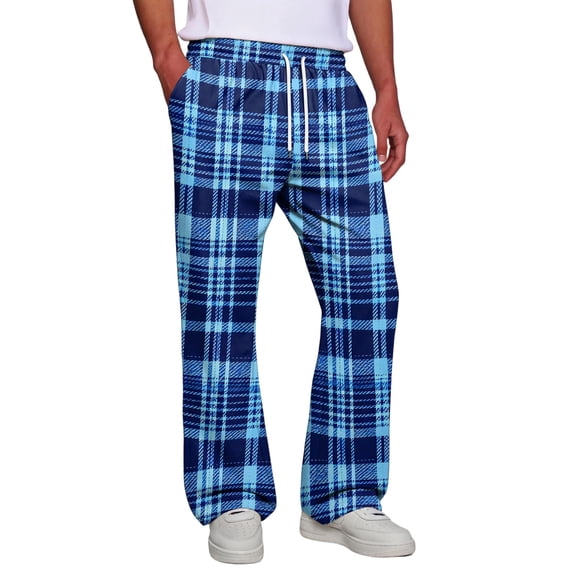 Dwellite Men's Plaid Dress Pants Fit Formal Pants Business Checked Trousers Color Block Lounge Pant with Pockets 2026 Sky Blue S