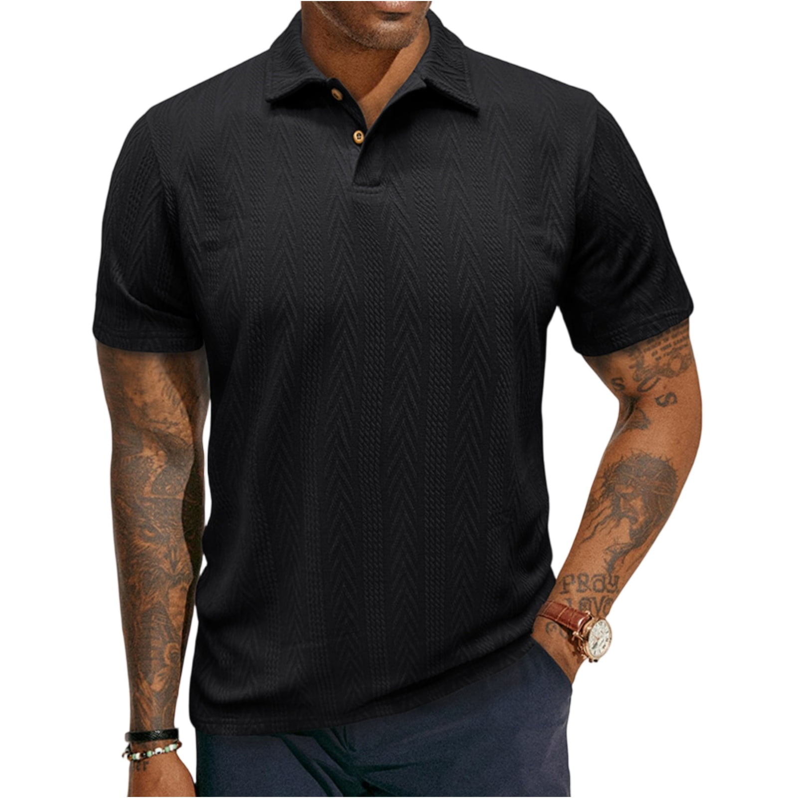 Dwellite Men's Polo Shirt Casual Texture Knit Short Sleeve T Shirt ...