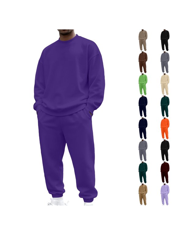 Men's Tracksuit 2 Piece Crewneck Long Sleeve Pullover Jogging Track Suit Athletic Casual Sweatsuit Dark Purple XL