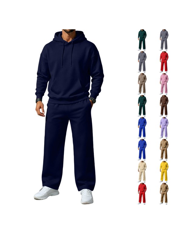 Men's Tracksuits 2 Piece Set Sweatsuits Casual Hoodies and Sweatpants Athletic Outfits Jogging Sweat Suits for Men Navy 2XL