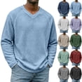 thumbnail image 1 of Dwellite Men's V Neck Sweater Knitted Pullover Casual Soft Waffle Lightweight Long Sleeve Sweater Blue S, 1 of 5