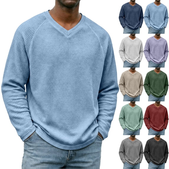 Dwellite Men's V Neck Sweater Knitted Pullover Casual Soft Waffle Lightweight Long Sleeve Sweater Mint Green 2XL