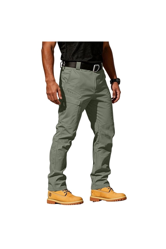 Men's Work Pants 2026 Casual Fashion Cargo Pants Outdoor Hiking Solid Color Straight Leg Trouser with Pockets Army Green L
