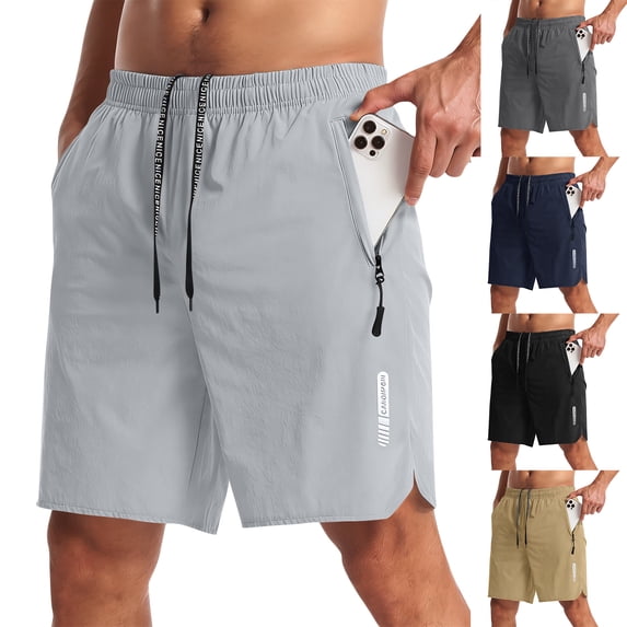 Dwellite Mens Athletic Running Shorts with Zipper Pockets Quick Dry Lightweight Gym Workout Basketball Short for Men Black S