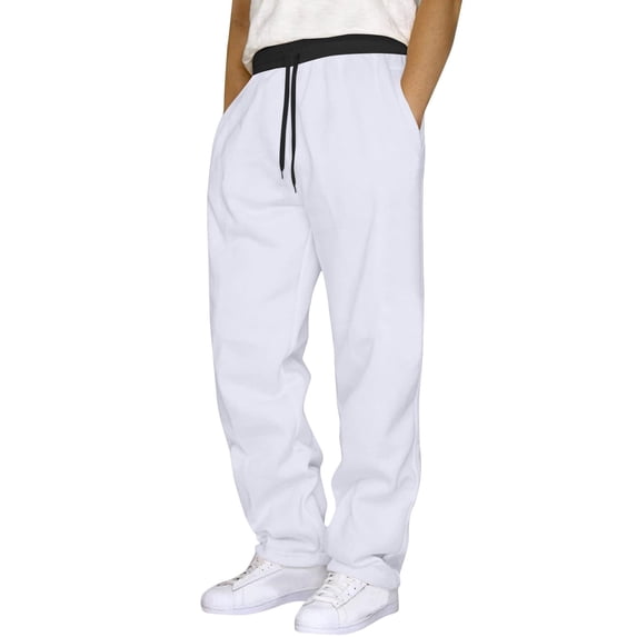 Dwellite Mens Baggy Sweatpant Casual Straight Wide Leg Sweat Pant Drawstring Athletic Workout Gym Jogger with Pockets 2026 White L