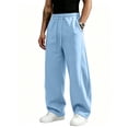 thumbnail image 1 of Dwellite Mens Baggy Sweatpants Wide Leg Streetwear Casual Lounge Pants Baggy Soft Comfy Fabric Elastic Waist Sweatpants with Pockets Light Blue S, 1 of 7