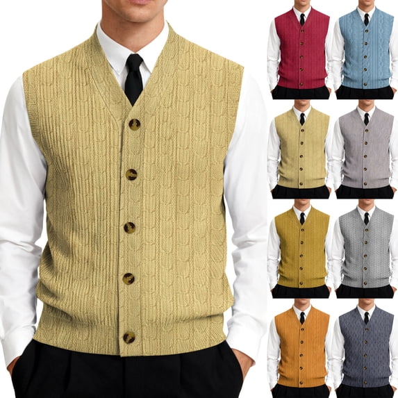 Dwellite Mens Button Up Sweater Vest V Neck Sleeveless Lightweight Knit Cardigan for Casual Business Golf 2026 Light Gray 2XL