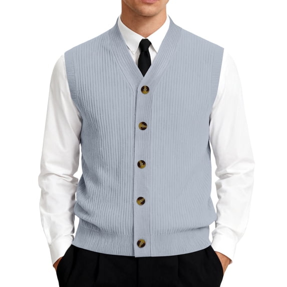 Dwellite Mens Button Up Sweater Vest V Neck Sleeveless Lightweight Knit Cardigan for Casual Business Golf Light Gray 3XL