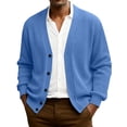 thumbnail image 1 of Dwellite Mens Cardigan Sweater Casual Button Up Plus Size Cardigan Spring Long Sleeve Knitted Ribbed Knit Solid Sweater Blue S, 1 of 6