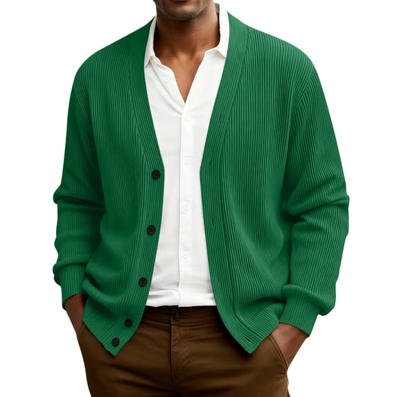 Dwellite Mens Cardigan Sweater Casual Button Up Plus Size Cardigan Spring Long Sleeve Knitted Ribbed Knit Solid Sweater Dark Green XL
