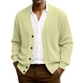 thumbnail image 1 of Dwellite Mens Cardigan Sweater Casual Button Up Plus Size Cardigan Spring Long Sleeve Knitted Ribbed Knit Solid Sweater Yellow M, 1 of 6