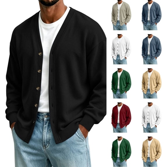 Dwellite Mens Cardigan Sweater Long Sleeve Button Down Sweaters Classic Fit Lightweight V Neck Cardigan Black M