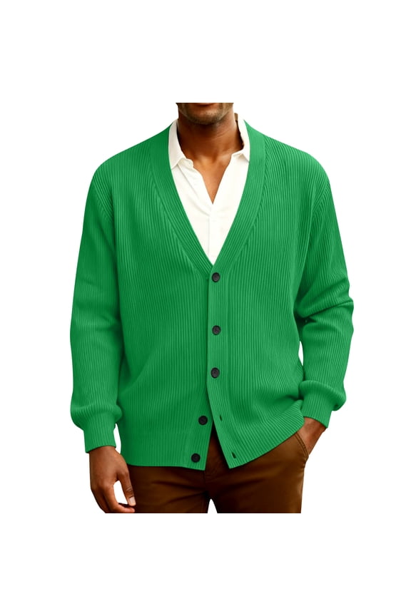 Mens Cardigan Sweater Loose Fit Button Up Plus Size Cardigan Spring Dressy Casual Long Sleeve Ribbed Knitted Sweater Green 3XL
