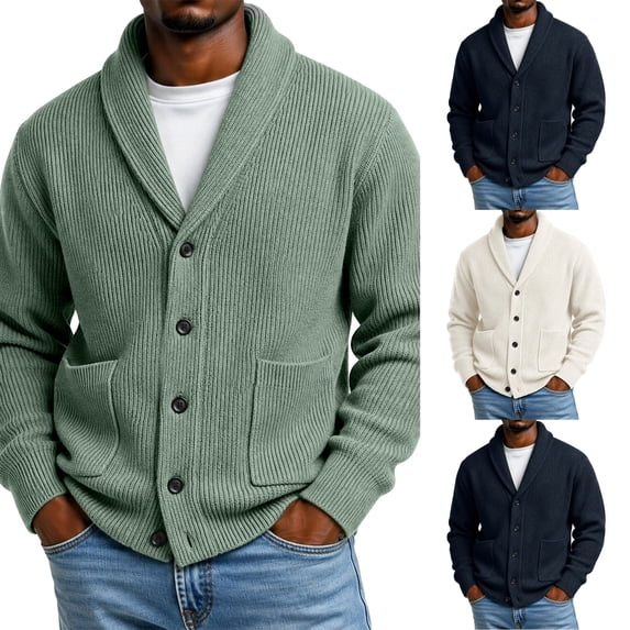 Dwellite Mens Cardigan Sweater V Neck Casual Button Down Sweaters Loose Fit Plus Size Sweaters Tops for Fall Winter Army Green M
