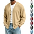 thumbnail image 1 of Dwellite Mens Cardigan V Neck Sweater Lightweight Button Slim Fit Soft Fall Winter Jacket Fashion Solid Color Sweater Beige 3XL, 1 of 6