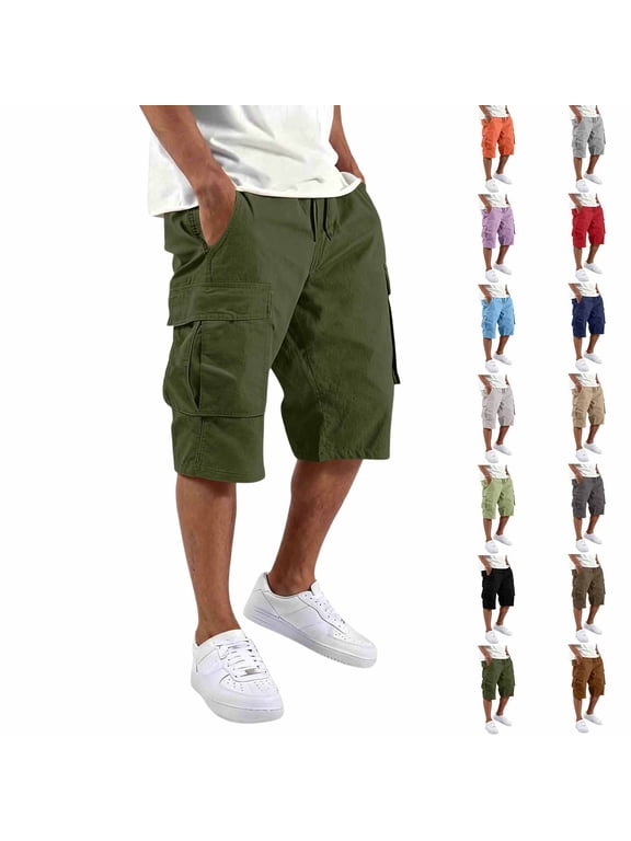 Mens Cargo Shorts Below The Knee Length Plus Size Hiking Work Relaxed Fit Capri Tactical Shorts with Multi Pockets Army Green L
