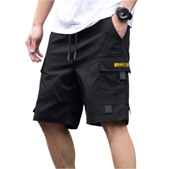 Dwellite Mens Cargo Shorts Elastic Waist Drawstring Casual Work Shorts Summer Hiking Traval Shorts with Pocket Black S