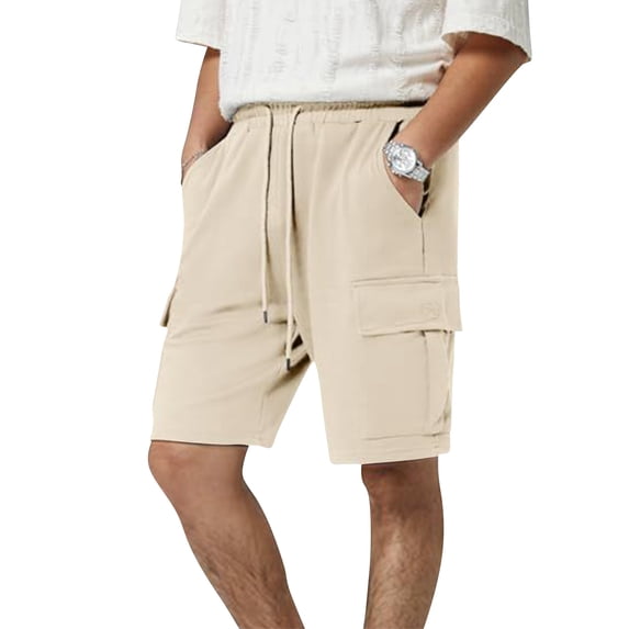 Dwellite Mens Casual Sweat Cargo Shorts Drawstring Elastic Waist Athletic Workout Gym Jogger Shorts with Pockets Khaki XL