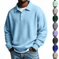 thumbnail image 1 of Dwellite Mens Casual Waffle Polo Shirts Button Collared Shirts Long Sleeve Sweater Fall Winter Solid Color Clothes Light Blue XL, 1 of 10