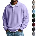 thumbnail image 1 of Dwellite Mens Casual Waffle Polo Shirts Button Collared Shirts Long Sleeve Sweater Fall Winter Solid Color Clothes Light Purple M, 1 of 10