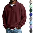 thumbnail image 1 of Dwellite Mens Casual Waffle Polo Shirts Button Collared Shirts Long Sleeve Sweater Fall Winter Solid Color Clothes Wine XL, 1 of 10
