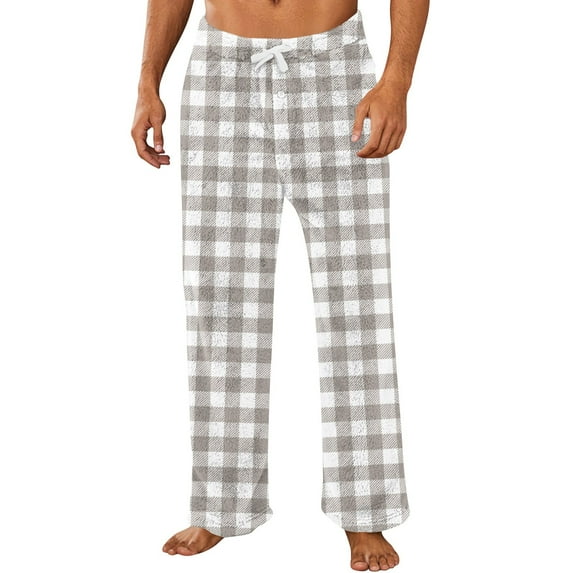 Dwellite Mens Christmas Pajama Pants Fashion Solid Color Flannel Plaid Comfy Lounge Pants Bottoms with Pockets Christmas Pjs Xmas Family Pj Pants Khaki XL