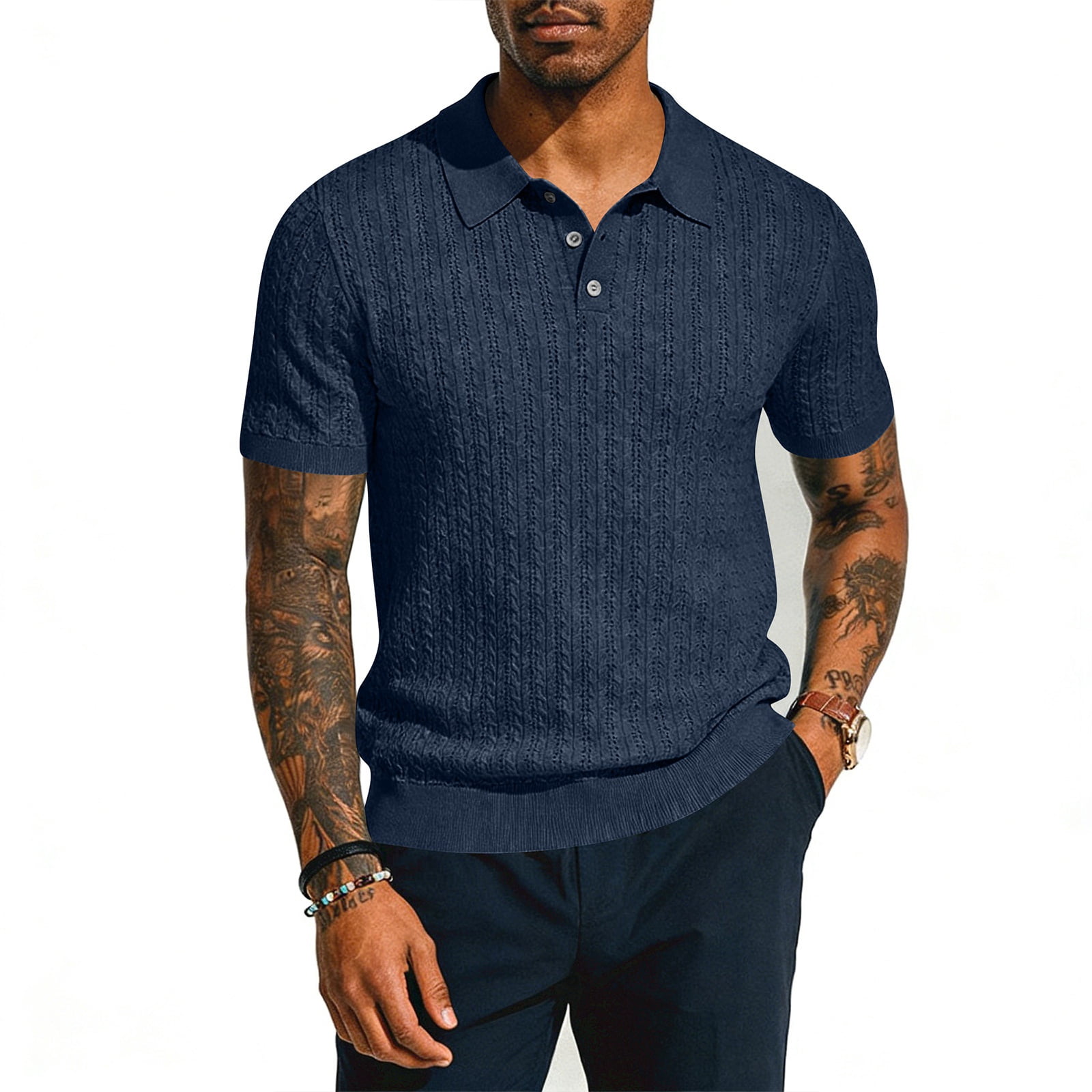 Dwellite Mens Classic Knit Polo Shirts Collared Short Sleeve Blouses ...