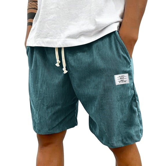 Dwellite Mens Corduroy Short 2026 Elastic Waist Drawstring Casual Summer Beach Lounge Shorts with Pockets Sky Blue M