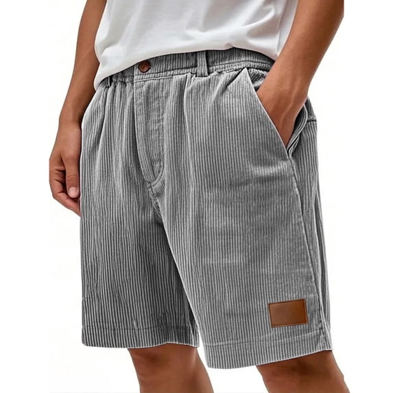 Dwellite Mens Corduroy Shorts 2026 Elastic Waist Button Casual Summer Beach Lounge Shorts with Pockets Gray M