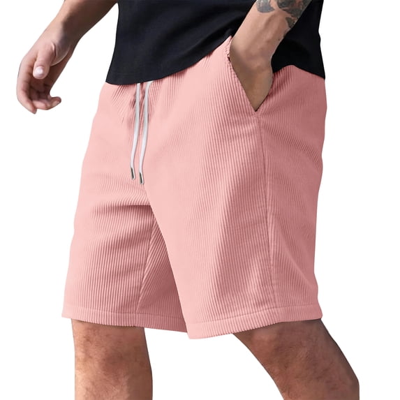 Dwellite Mens Corduroy Shorts Elastic Waist Drawstring SweatShorts Summer Beach Lounge Short with Pockets Pink 3XL
