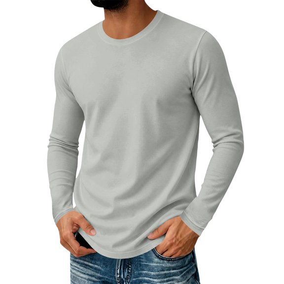 Dwellite Mens Crewneck Sweater Casual Long Sleeve Lightweight Pullover Slim Fit Warm Stretchy Daliy Sweaters for Fall Winter Light Gray M