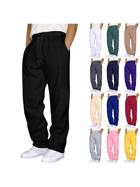 Mens Fashion Casual Elastic Waist Drawstring Baggy Pants Loose Fit Wide Leg Straight Sweatpants Pink 2XL