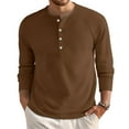 thumbnail image 1 of Dwellite Mens Henley Long Sleeve Shirts Waffle Knitted 4-Button Casual Basic Lightweight Tops Crewneck Button Down T-Shirts Coffee L, 1 of 8