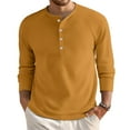 thumbnail image 1 of Dwellite Mens Henley Long Sleeve Shirts Waffle Knitted 3-Button Casual Basic Lightweight Tops Crewneck Button Down T-Shirts Ginger M, 1 of 8