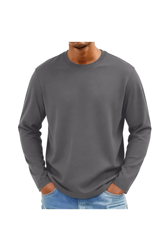 Mens Long Sleeve Shirts Fashion Crew Neck T-Shirts Classic Basic Casual Plain Soft Tee Shirts Dark Gray M