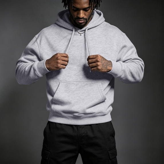 Dwellite Mens Oversized Hoodies Fleece Lined Sweatshirts Fall Winter Hooded Collar Pullover With Pocket for Workout Gym Light Gray L