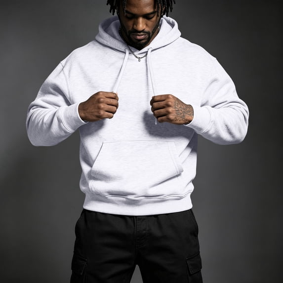 Dwellite Mens Oversized Hoodies Fleece Lined Sweatshirts Fall Winter Hooded Collar Pullover With Pocket for Workout Gym White M