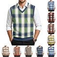 thumbnail image 1 of Dwellite Mens Plaid Sweater Vest Casual Sleeveless Knit Pullover V Neck Business Office Fall Winter Sweaters Green 4XL, 1 of 7