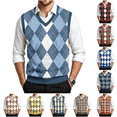 thumbnail image 1 of Dwellite Mens Plaid Sweater Vest Casual Sleeveless Knit Pullover V Neck Business Office Fall Winter Sweaters Light Blue 5XL, 1 of 7
