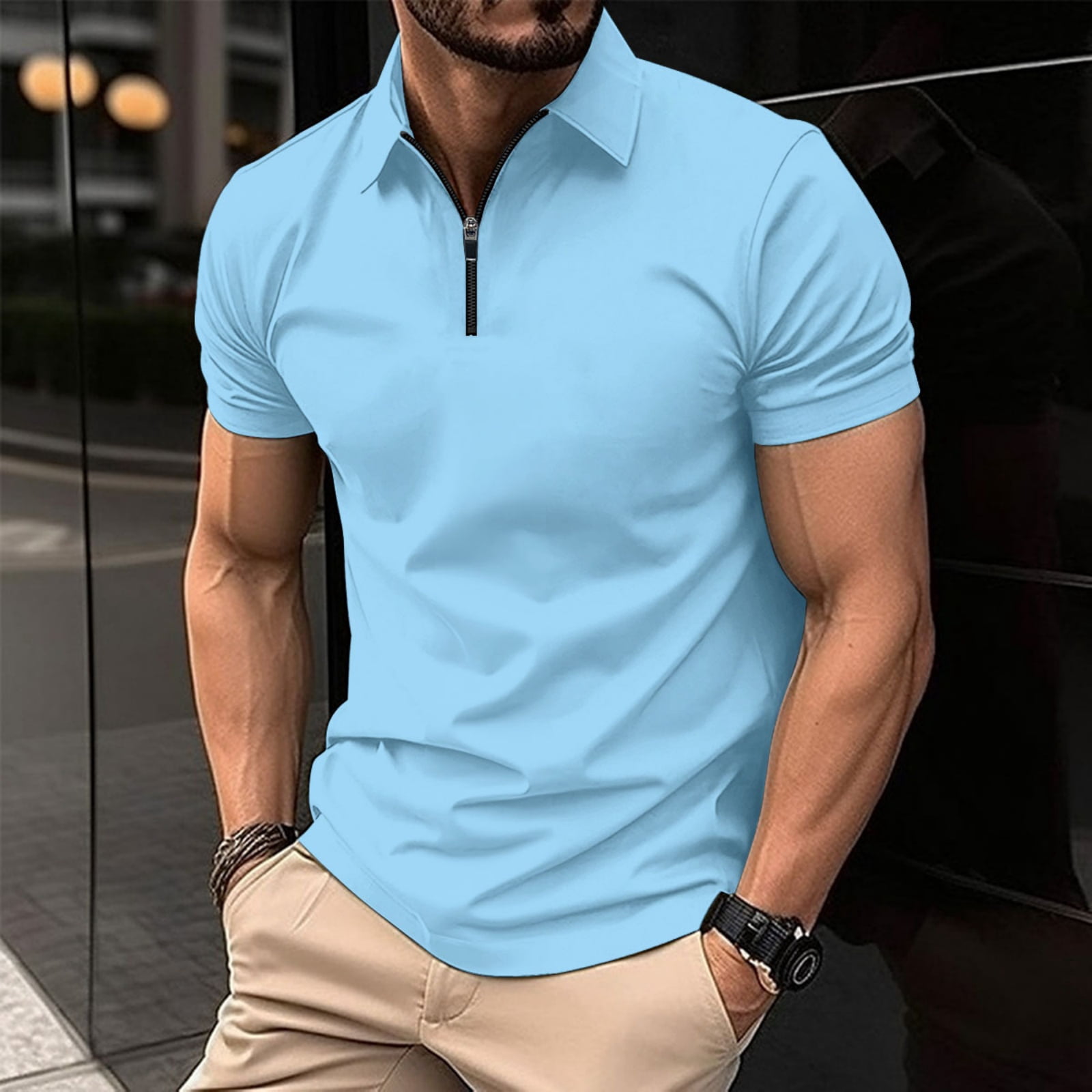 Dwellite Mens Polo Shirts Short Sleeve Quarter Zip Collared Shirts ...
