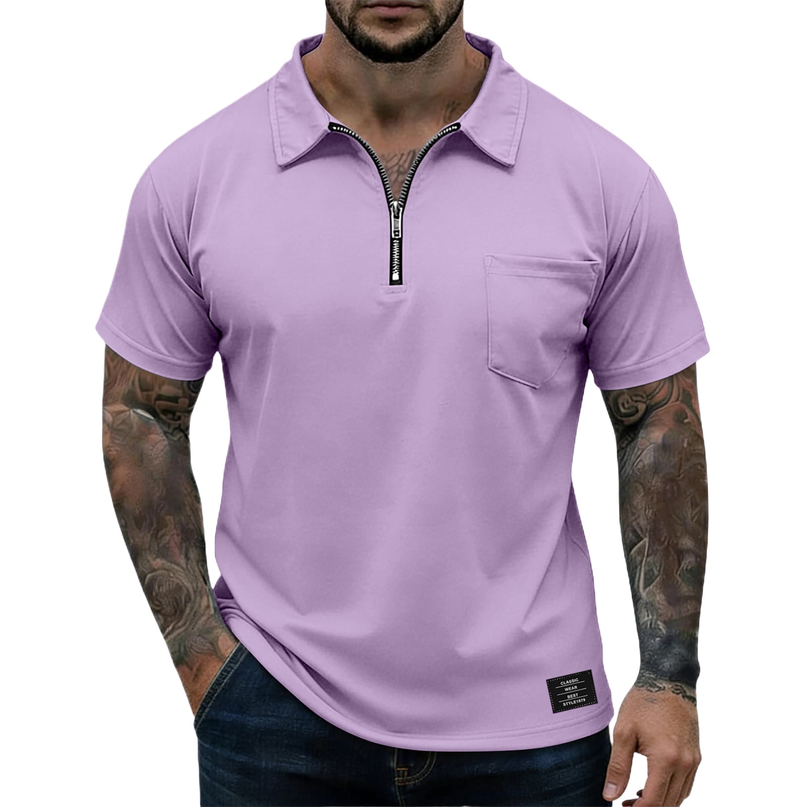 Dwellite Mens Polo Shirts Short Sleeve Quarter Zip Collared Shirts ...