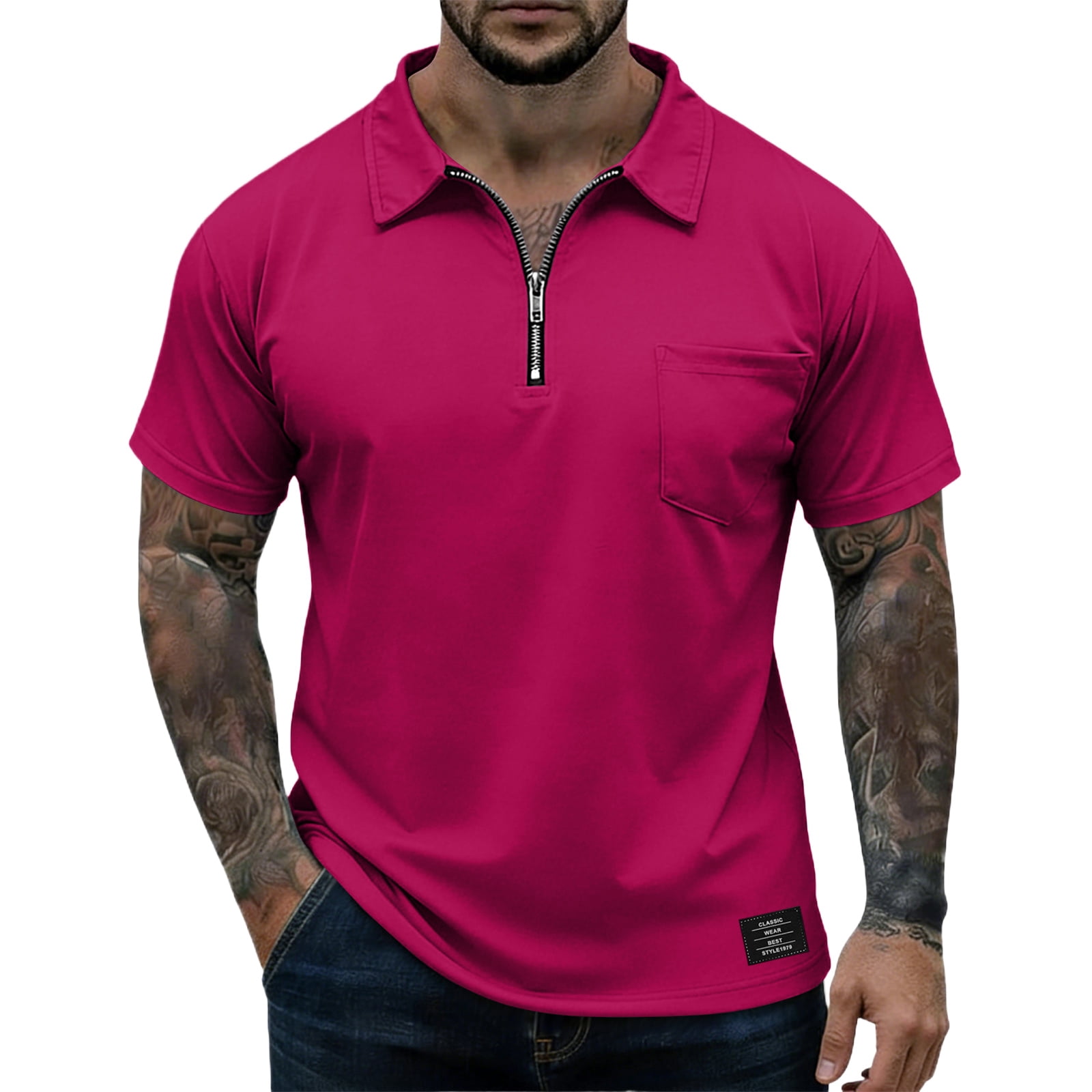 Dwellite Mens Polo Shirts Short Sleeve Quarter Zip Collared Shirts ...