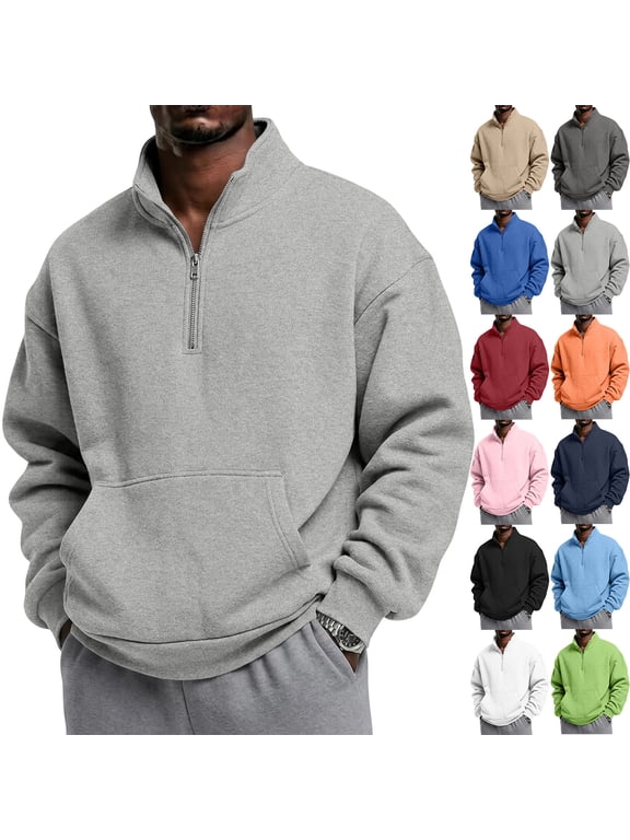 Mens Quarter Zip Pullover 2026 Fleece Mock Neck Casual Long Sleeve Sweatshirt Casual Fall Winter Top 2026 Light Blue 3XL