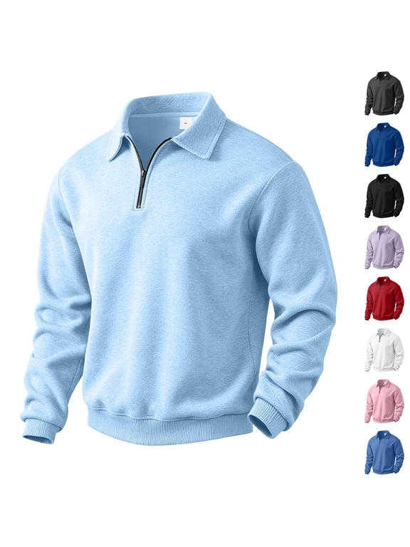Mens Quarter Zip Pullover Mock Neck Sweaters Long Sleeve Pullover Lightweight Collared Casual Travel Sweatshirt Light Blue S