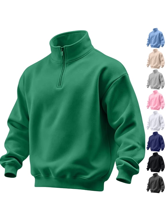 Mens Quarter Zip Pullover Sweatshirt Casual Sweater Drop Shoulder Relaxed Fit Long Sleeve Fall Winter Fashion Sweatshirts Dark Green S
