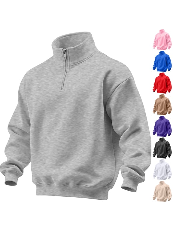 Mens Quarter Zip Pullover Sweatshirt Casual Sweater Drop Shoulder Relaxed Fit Long Sleeve Fall Winter Fashion Sweatshirts Light Gray S