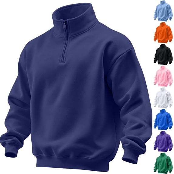 Dwellite Mens Quarter Zip Pullover Sweatshirt Casual Sweater Drop Shoulder Relaxed Fit Long Sleeve Fall Winter Fashion Sweatshirts Navy M