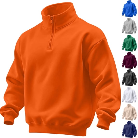 Dwellite Mens Quarter Zip Pullover Sweatshirt Casual Sweater Drop Shoulder Relaxed Fit Long Sleeve Fall Winter Fashion Sweatshirts Saffron 2XL