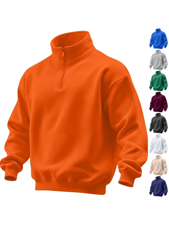 Mens Quarter Zip Pullover Sweatshirt Casual Sweater Drop Shoulder Relaxed Fit Long Sleeve Fall Winter Fashion Sweatshirts Saffron S